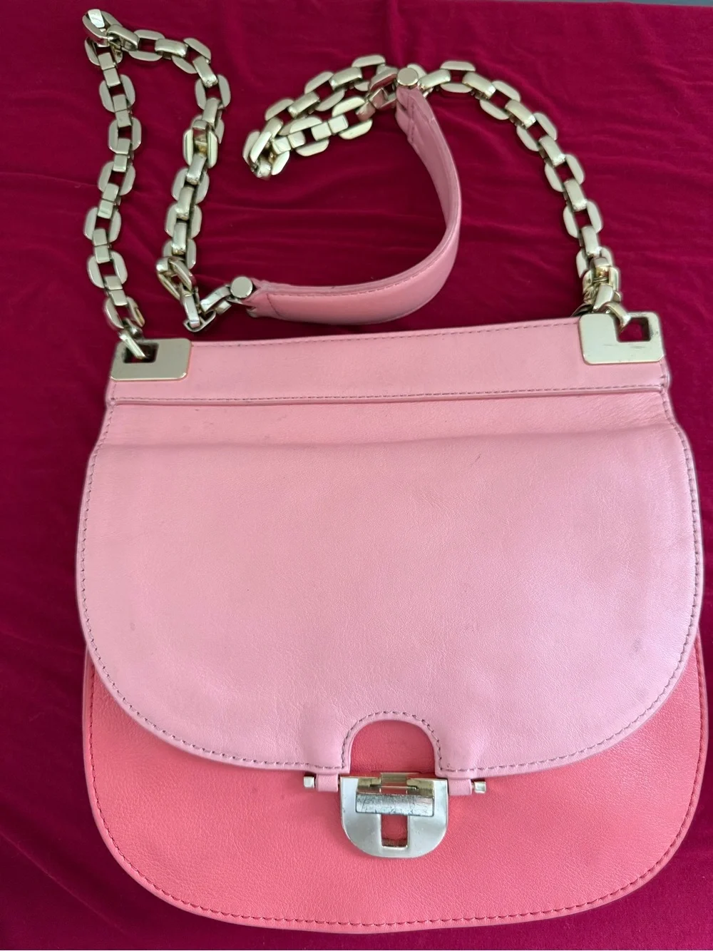 Tory Burch Pink Leather Shoulder Bag with Gold Chain Strap